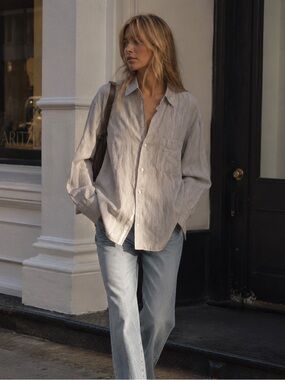 rag & bone Oversized Button Down Shirt Gray Lightweight Minimalist Neutral XXL